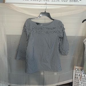 Talbots dark grey and white stripes 3/4 sleeves.